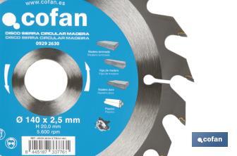 Lame de scie circulaire | Disque de coupe pour bois | Différents nombres de dents | Vaste variété de dimensions - Cofan