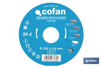 Hoja de sierra circular | Disco de corte para madera | Diferentes números de dientes | Amplia variedad de medidas - Cofan
