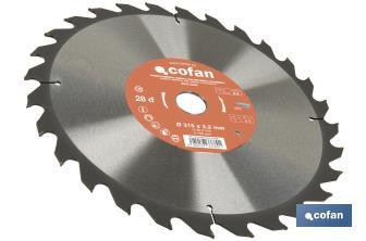 Circular saw blade | Wood cutting disc | Idea for table saws | 28 teeth | Size: 315 x 3.2 x 30mm - Cofan