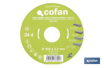 Lame de scie à onglets | Disque de coupe pour bois et métal | Différentes dents : 24, 28 et 32 | Plusieurs dimensions - Cofan