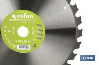 Mitre saw blade | Suitable for cutting wood and metal | Available in different teeth: 24, 28 and 32 | Available in different sizes - Cofan