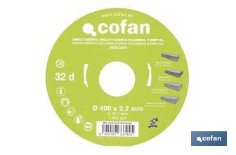 Lame de scie à onglets | Disque de coupe pour bois et métal | Différentes dents : 24, 28 et 32 | Plusieurs dimensions - Cofan