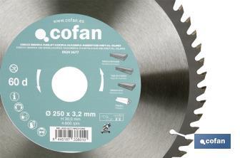 Mitre saw blade | Wood cutting disc with tips | Hard metal tipped saw blade | Available with different number of teeth and in various sizes - Cofan