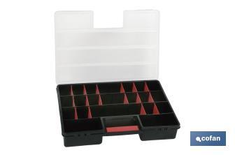 Plastic organiser carry case with 21 compartments | Product dimensions: 46 x 32 x 8cm | Polypropylene - Cofan