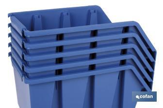 Stackable blue storage bin "Súper" | With angled holder | Polypropylene - Cofan