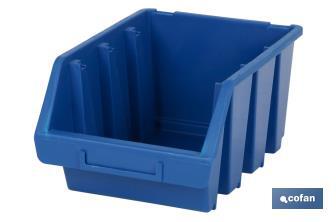 Stackable blue storage bin "Súper" | With angled holder | Polypropylene - Cofan