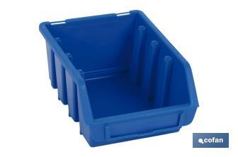Stackable blue storage bin "Súper" | With angled holder | Polypropylene - Cofan