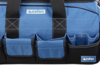 Bolsa portaherramientas con cierre de cremallera y correa ajustable | 28 bolsillos exteriores y 14 bolsillos multiusos - Cofan
