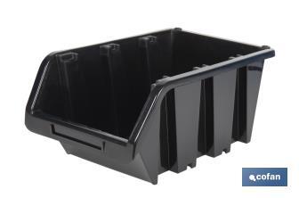 Stackable black storage bin | Easy access to products | Available in different sizes and capacities - Cofan