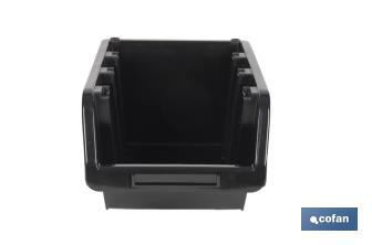 Stackable black storage bin | Easy access to products | Available in different sizes and capacities - Cofan