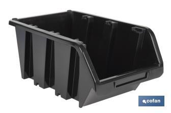 Stackable black storage bin | Easy access to products | Available in different sizes and capacities - Cofan