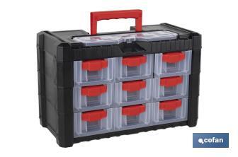 Storage bin organiser with 9 compartments for small tools and parts | Available in two different sizes - Cofan