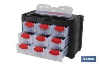 Storage bin organiser with 9 compartments for small tools and parts | Available in two different sizes - Cofan