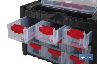 Storage bin organiser with 9 compartments for small tools and parts | Available in two different sizes - Cofan