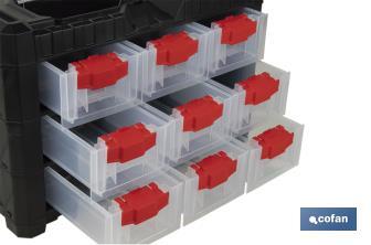 Storage bin organiser with 9 compartments for small tools and parts | Available in two different sizes - Cofan