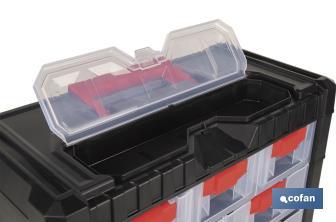 Storage bin organiser with 9 compartments for small tools and parts | Available in two different sizes - Cofan