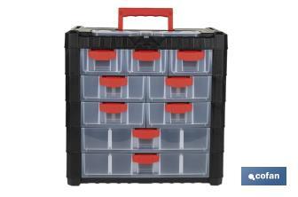 Storage bin organiser with 9 compartments for small tools and parts | Available in two different sizes - Cofan