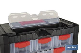 Storage bin organiser with 9 compartments for small tools and parts | Available in two different sizes - Cofan