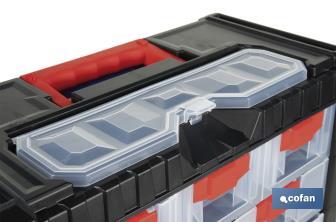 Storage bin organiser with 9 compartments for small tools and parts | Available in two different sizes - Cofan