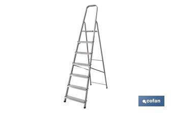 Scala di alluminio per uso domestico da 2 a 8 gradini | Dimensioni: da 0,41 a 2,41 metri di altezza | Normativa EN 131 - Cofan