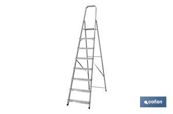 Scala di alluminio per uso domestico da 2 a 8 gradini | Dimensioni: da 0,41 a 2,41 metri di altezza | Normativa EN 131 - Cofan