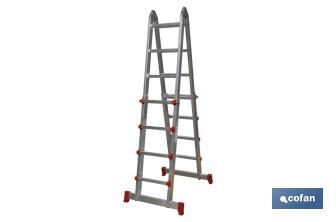 Multi-position aluminium ladder | Available in 4 x 4 and 4 x 5 rungs | Complies with EN 131 and 150 kilograms - Cofan