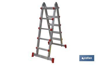 Escalera de aluminio multiposición | Unidades de 4 tramos x 4 peldaños y 4 tramos x 5 peldaños | Normativa EN 131 y 150 kilos - Cofan