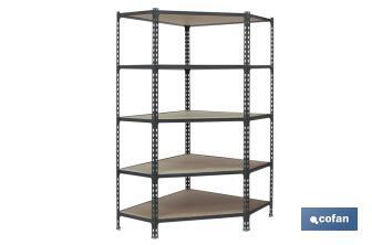 Corner shelving unit | Steel | Anthracite | Available with 5 wooden tiers | Size: 1,800 X 900 X 400MM - Cofan