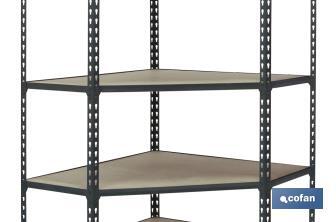 Corner shelving unit | Steel | Anthracite | Available with 5 wooden tiers | Size: 1,800 X 900 X 400MM - Cofan