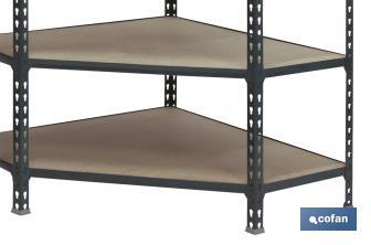 Corner shelving unit | Steel | Anthracite | Available with 5 wooden tiers | Size: 1,800 X 900 X 400MM - Cofan