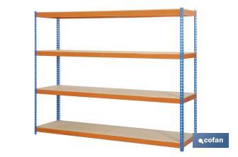 Steel shelving unit | Blue and orange | Available with 4 wooden tiers | Available in different sizes - Cofan