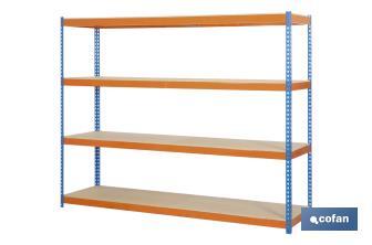 Steel shelving unit | Blue and orange | Available with 4 wooden tiers | Available in different sizes - Cofan