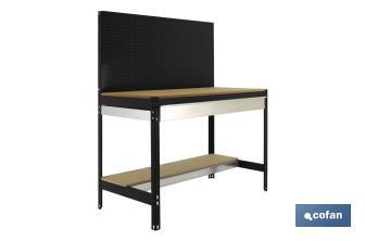 Banco da lavoro | Include pannello forato, 2 ripiani di legno e 1 cassetto | Disponibile in colore antracite | Dimensioni: 1445 x 1210 x 610 mm - Cofan