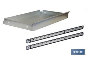 Galvanised steel drawer | Suitable for workbenches | Telescopic runners included | Size: 11 x 107.5 x 59cm - Cofan