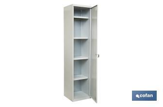 Cleaning cupboard | Multipurpose storage closet with 1 door and 4 shelves | Material: steel | Sizes: 180 x 40 x 40cm - Cofan