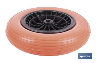 Rueda para carretilla de obra con rodamiento | Fabricada con llanta de ABS impinchable | Para pesos de hasta 120 kg - Cofan