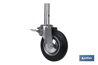 Rueda giratoria de andamio macho con freno | Medidas 200 x 46 mm | Tubo macho de Ø 46mm - Cofan