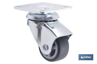 Rueda de goma gris con placa giratoria | Diámetros desde 30 mm hasta 40 mm | Para pesos desde 25 kg hasta 32 kg - Cofan