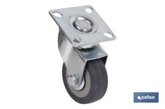 Grey rubber castor with swivel plate | Available diameters from 30mm to 75mm | For loads from 25kg to 45kg - Cofan