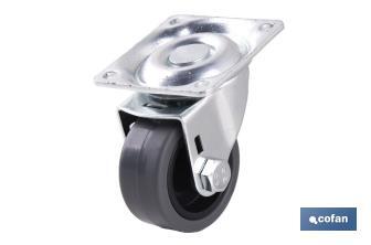 Rueda de goma gris con placa giratoria | Diámetros desde 30 mm hasta 40 mm | Para pesos desde 25 kg hasta 32 kg - Cofan