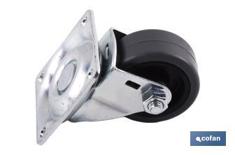 Rueda de goma gris con placa giratoria | Diámetros desde 30 mm hasta 40 mm | Para pesos desde 25 kg hasta 32 kg - Cofan