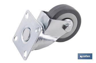 Rueda de goma gris con placa giratoria | Diámetros desde 50 mm hasta 75 mm | Para pesos máximos desde 36 kg hasta 45 kg - Cofan