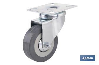 Rueda de goma gris con placa giratoria | Diámetros desde 50 mm hasta 75 mm | Para pesos máximos desde 36 kg hasta 45 kg - Cofan