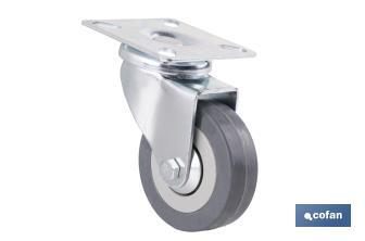 Rueda de goma gris con placa giratoria | Diámetros desde 50 mm hasta 75 mm | Para pesos máximos desde 36 kg hasta 45 kg - Cofan