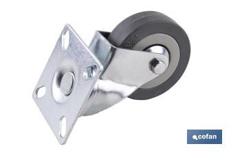 Rueda de goma gris con placa giratoria | Diámetros desde 50 mm hasta 75 mm | Para pesos máximos desde 36 kg hasta 45 kg - Cofan