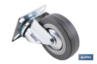 Rueda de goma gris con placa giratoria | Diámetros desde 50 mm hasta 75 mm | Para pesos máximos desde 36 kg hasta 45 kg - Cofan