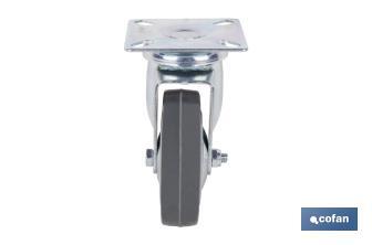 Rueda de goma gris con placa giratoria | Diámetros desde 50 mm hasta 75 mm | Para pesos máximos desde 36 kg hasta 45 kg - Cofan