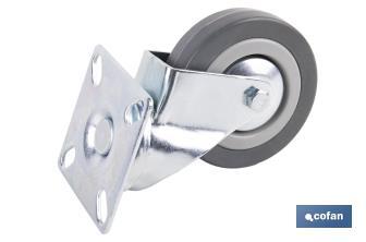 Rueda de goma gris con placa giratoria | Diámetros desde 50 mm hasta 75 mm | Para pesos máximos desde 36 kg hasta 45 kg - Cofan