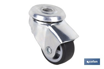 Rueda de goma gris para tornillo pasante | Diámetros desde 30 mm hasta 75 mm | Para pesos desde 25 kg hasta 45 kg - Cofan