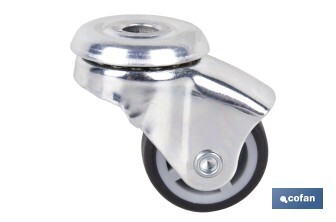 Rueda de goma gris para tornillo pasante | Diámetros desde 30 mm hasta 75 mm | Para pesos desde 25 kg hasta 45 kg - Cofan